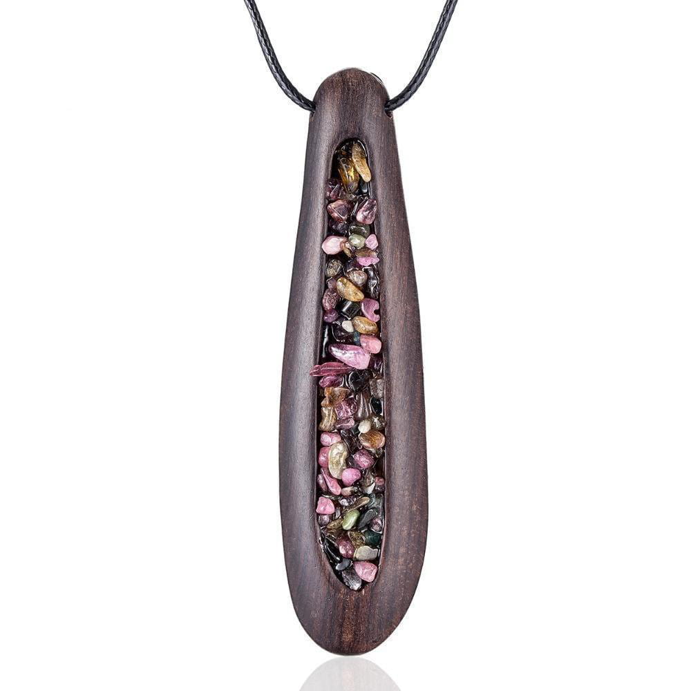 Natural Stone - Sandelholz Halskette mit rosa Steinen