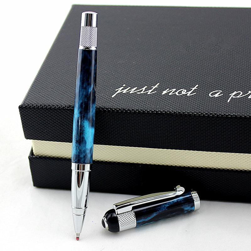 POWERPEN - Edler Kugelschreiber in schön marmoriertem Blau, angenehme 0,5 cm Strichbreite