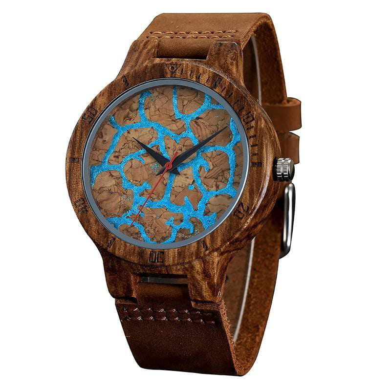 Blue Marmor - Kork Holz Uhr mit blauem Marmor-Muster